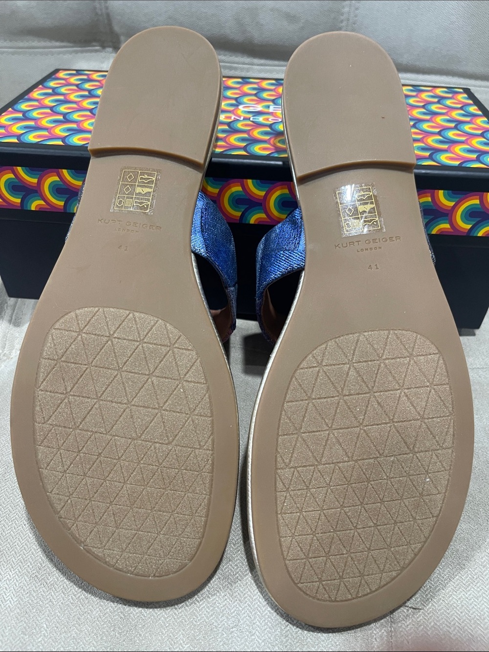 Kurt Geiger Kensington T -Bar Denim Sandal - Picture 5 of 8